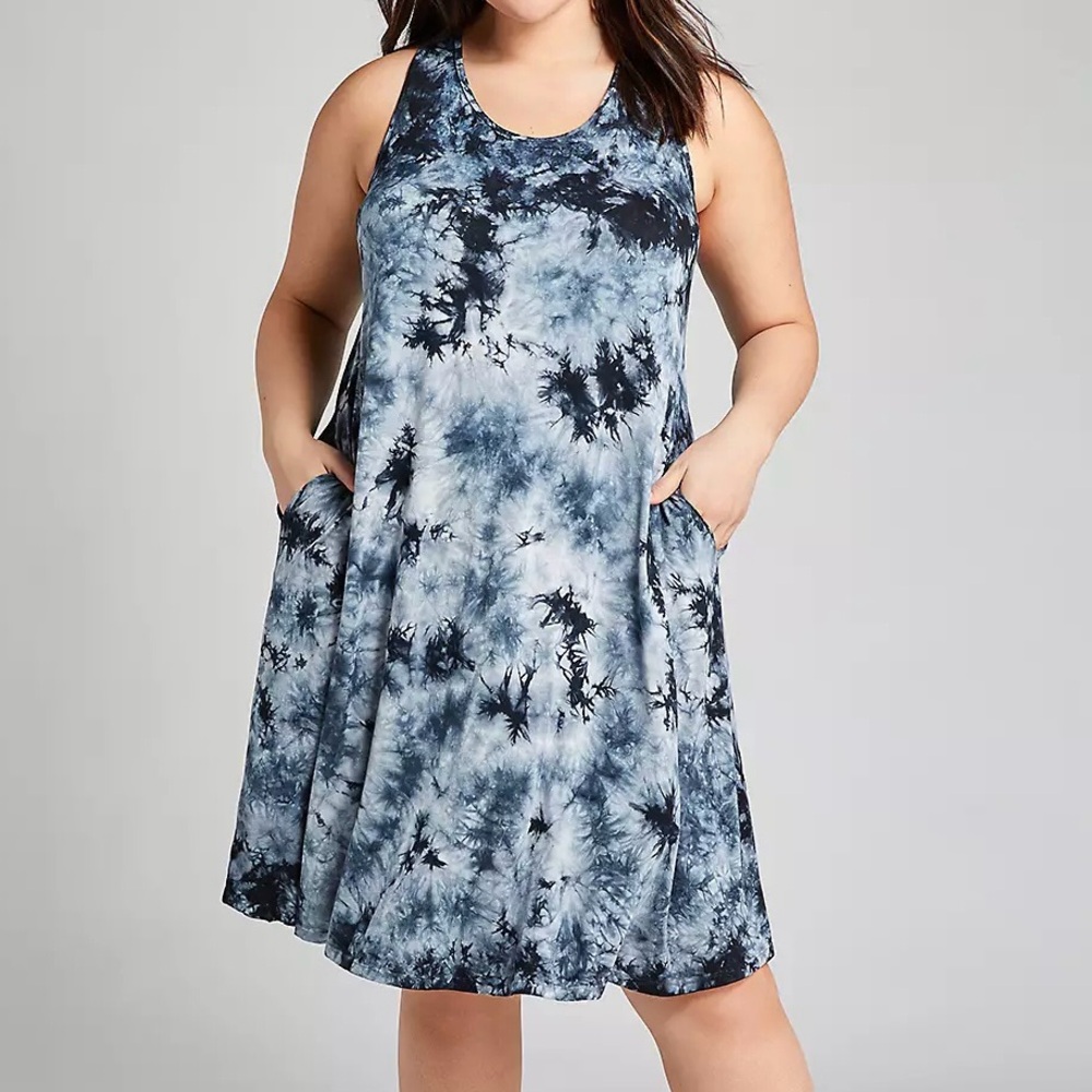 Blue Tie-Dye Sleeveless Racerback Dress